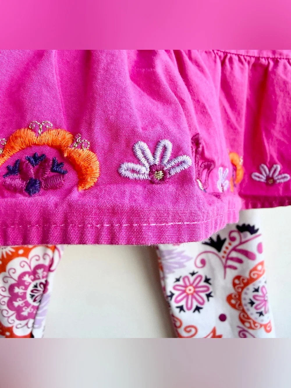 Bundle of 2 pc Gymboree Girls Paisley Leggings and Pink Floral Embroidered Skort